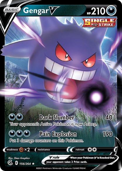 Gengar V 156/264 Holo V Rare Fusion Strike Pokemon