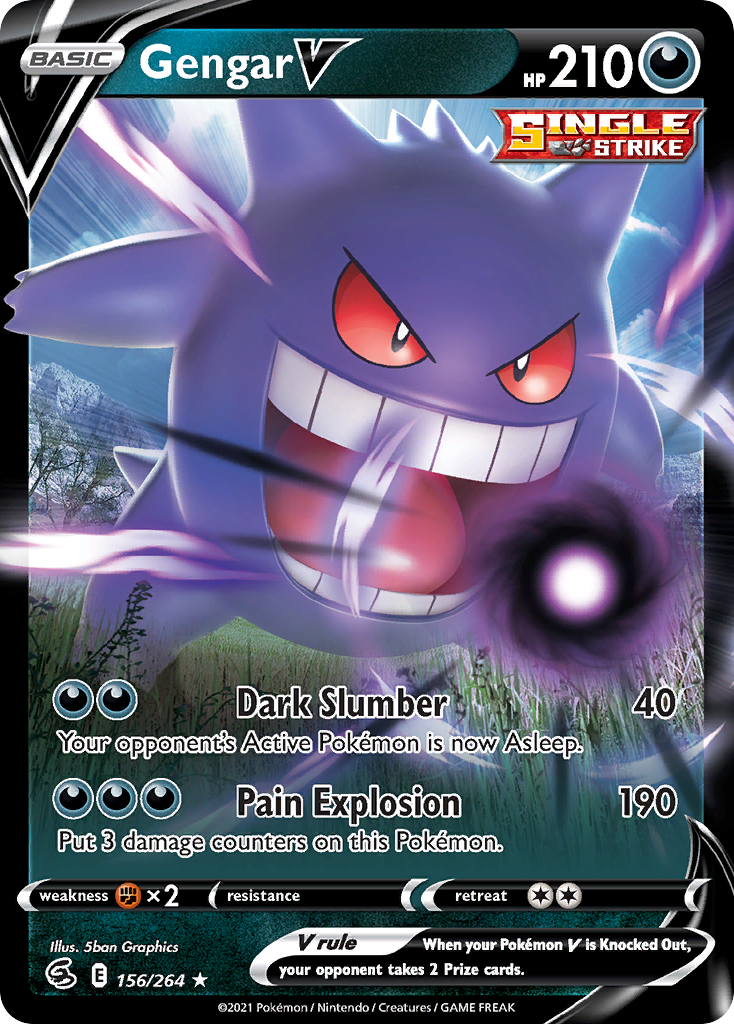 Gengar V 156/264 Holo V Rare Fusion Strike Pokemon