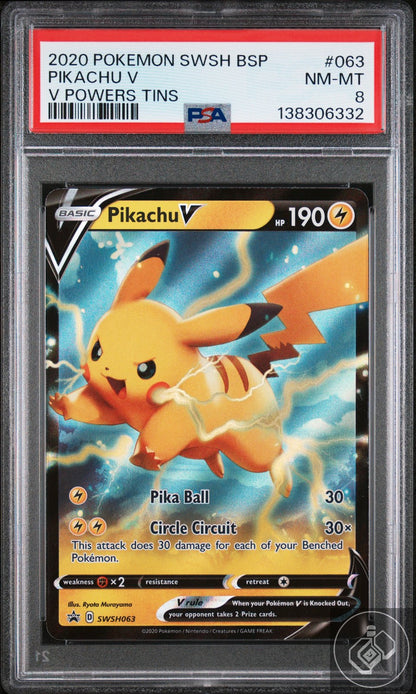 Pikachu V 063 Powers Tins Swsh Black Star Promo Pokemon PSA 8