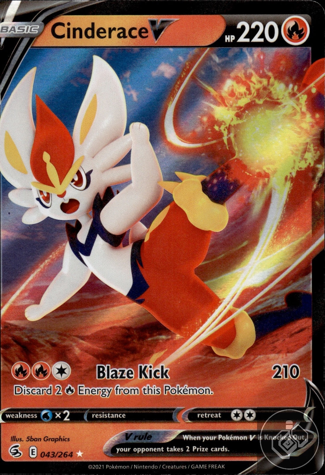 Cinderace V 043/264 Holo V Rare Fusion Strike Pokemon