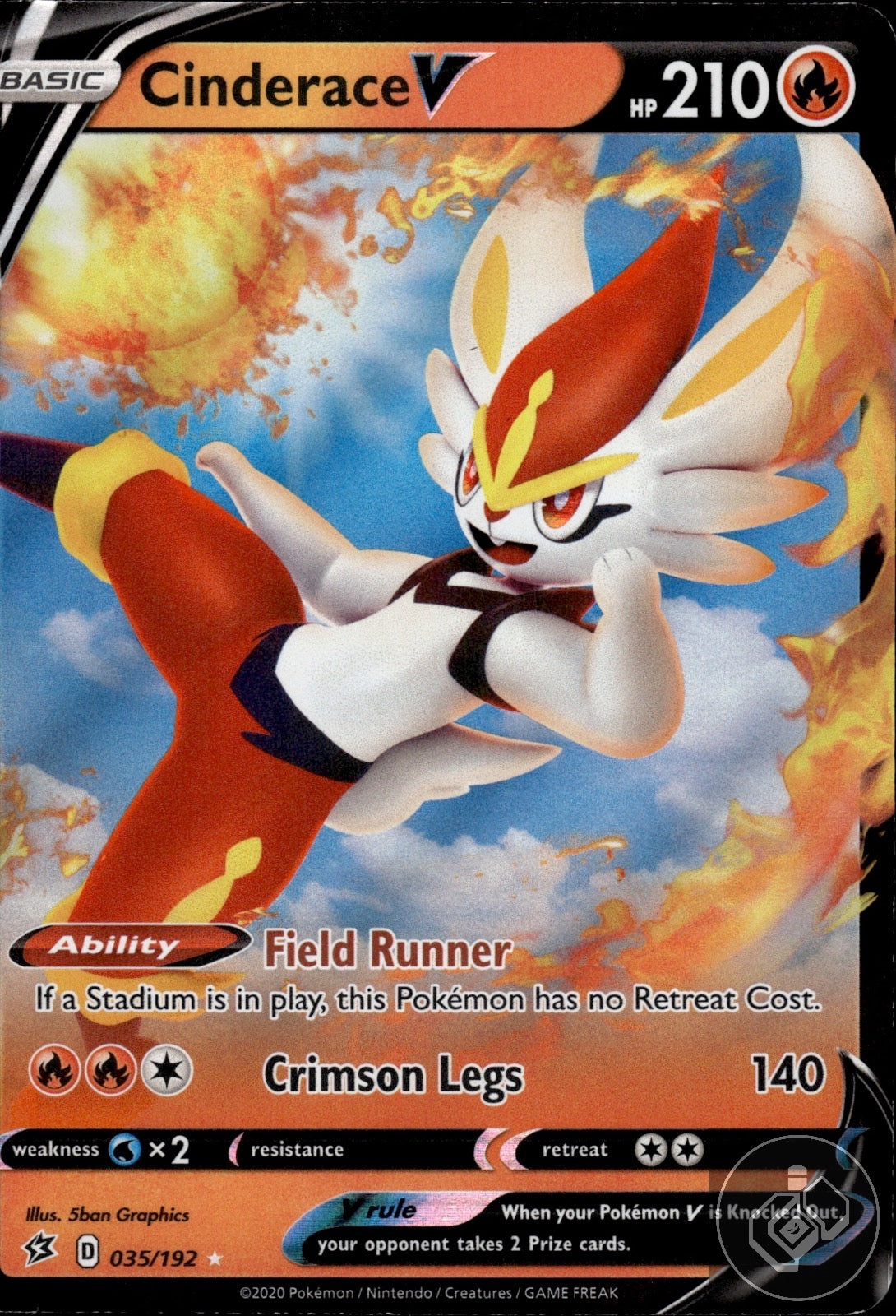 Cinderace V 035/192 Holo V Rare Rebel Clash Pokemon
