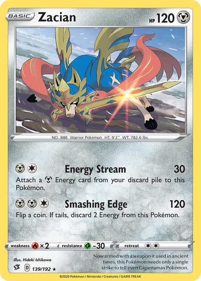 Zacian 139/192 Rare Rebel Clash Pokemon
