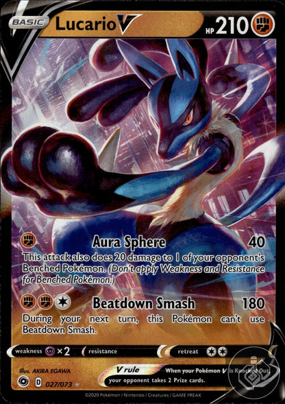 Lucario V 027/073 Holo V Rare Champion's Path Pokemon
