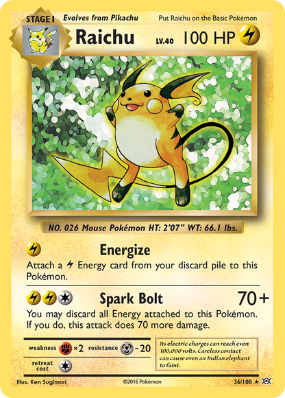 Raichu 36/108 Holo Rare Evolutions Pokemon Holo