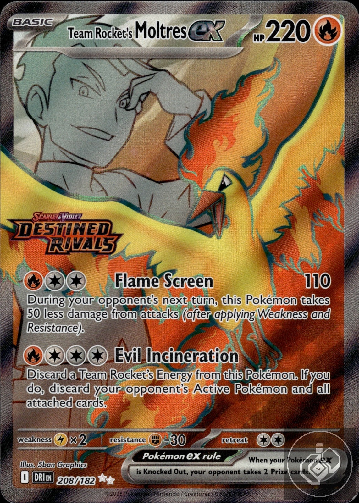 Team Rocket's Moltres ex 208/182 Ultra Rare Destined Rivals Pokemon