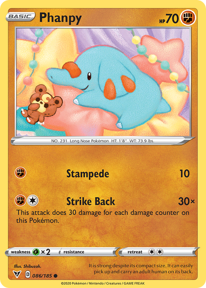Phanpy 086/185 Common Vivid Voltage Pokemon Reverse Holo