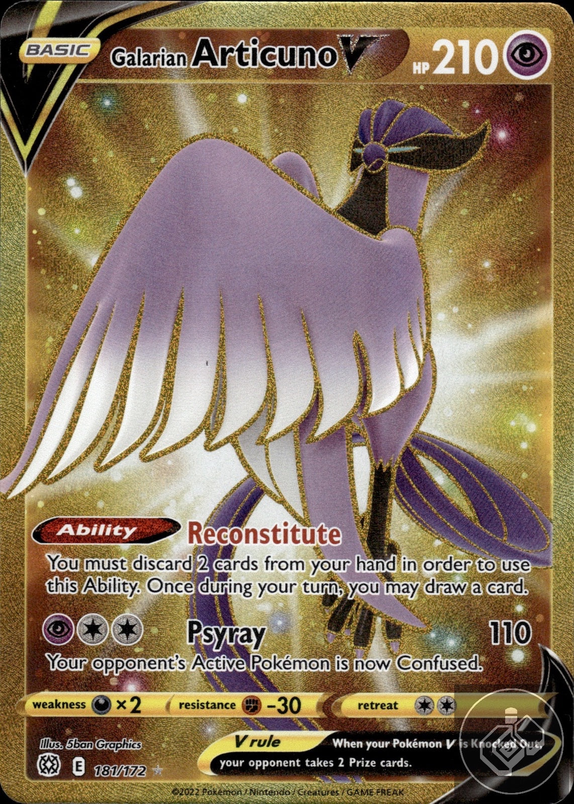 Galarian Articuno V 181/172 Secret Rare Brilliant Stars Pokemon