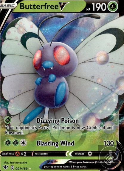 Butterfree V 001/189 Holo V Rare Darkness Ablaze Pokemon
