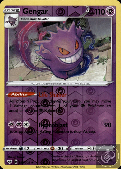 Gengar 085/202 Holo Rare Sword & Shield Pokemon Reverse Holo