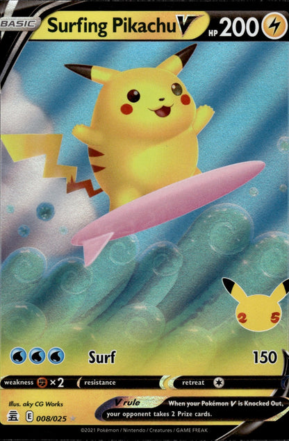 Surfing Pikachu V 008/025 Holo V Rare Celebrations Pokemon