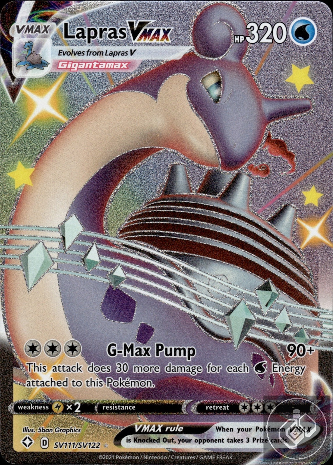 Lapras VMAX SV111/SV122 Holo VMAX Rare Shining Fates Shiny Vault Pokemon