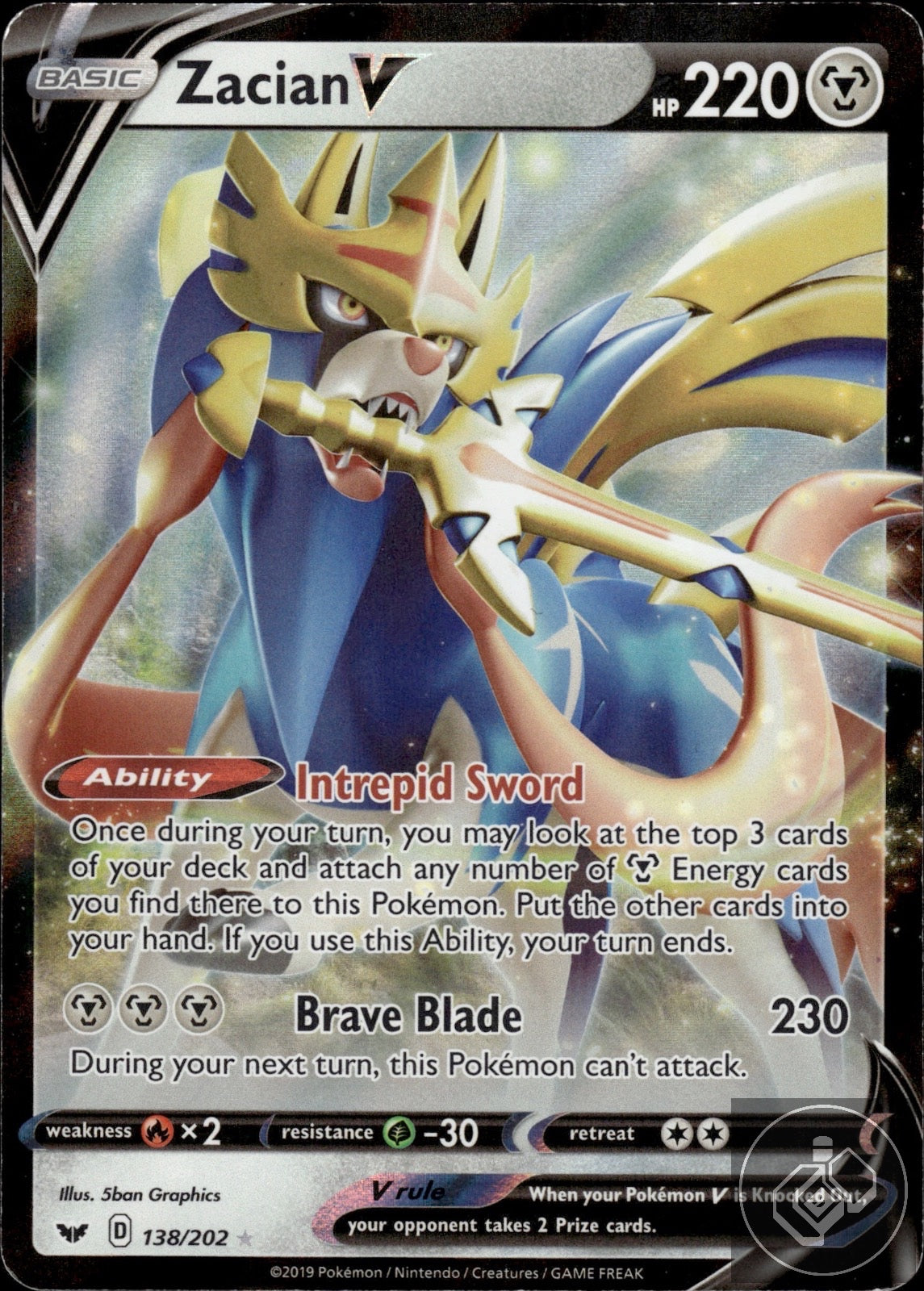 Zacian V 138/202 Holo V Rare Sword & Shield Pokemon