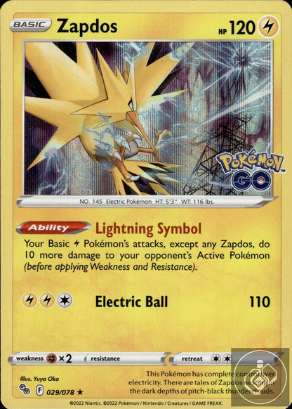 Zapdos 029/078 Holo Rare Pokemon GO Pokemon