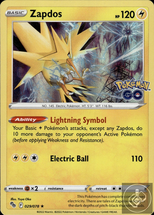 Zapdos 029/078 Holo Rare Pokemon GO Pokemon