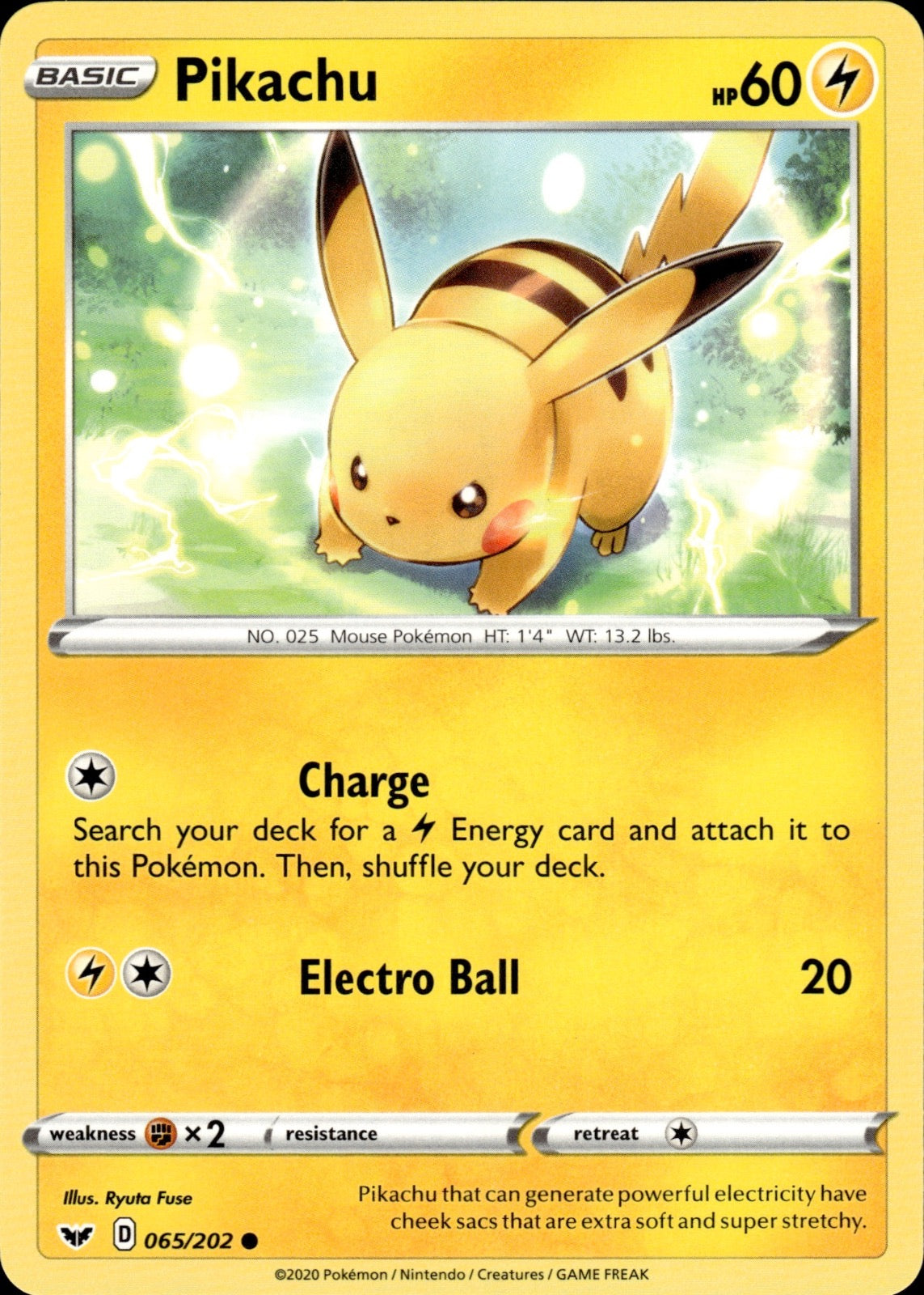 Pikachu 065/202 Common Sword & Shield Pokemon