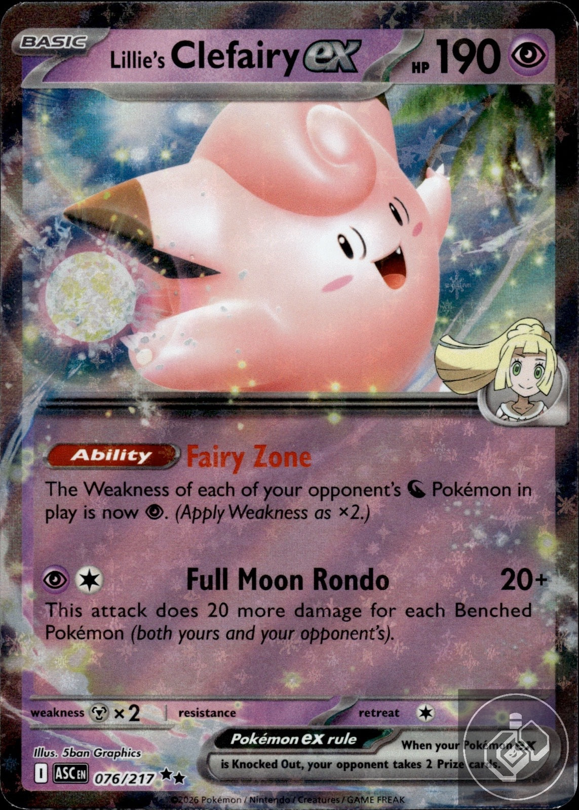Lillie's Clefairy ex 076/217 Double Rare Ascended Heroes Pokemon