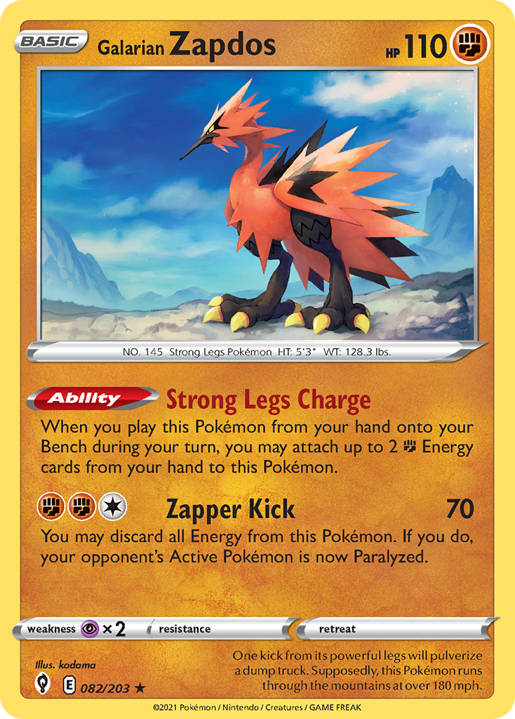 Galarian Zapdos 082/203 Holo Rare Evolving Skies Pokemon Holo