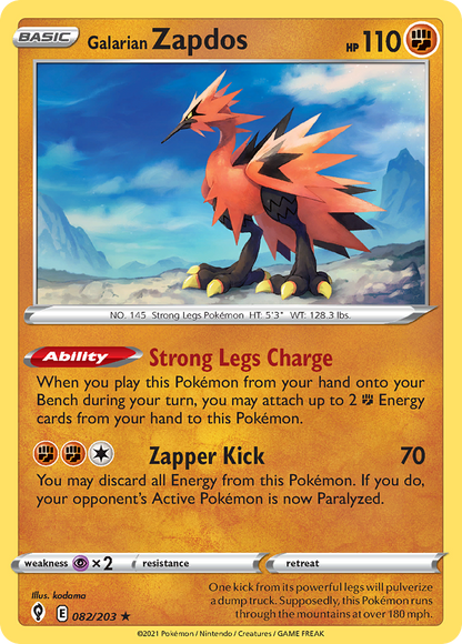 Galarian Zapdos 082/203 Holo Rare Evolving Skies Pokemon Holo