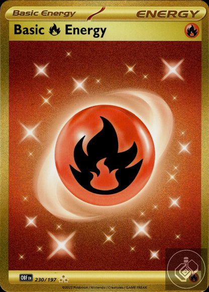 Basic Fire Energy 230/197 Hyper Rare Obsidian Flames Pokemon Holo