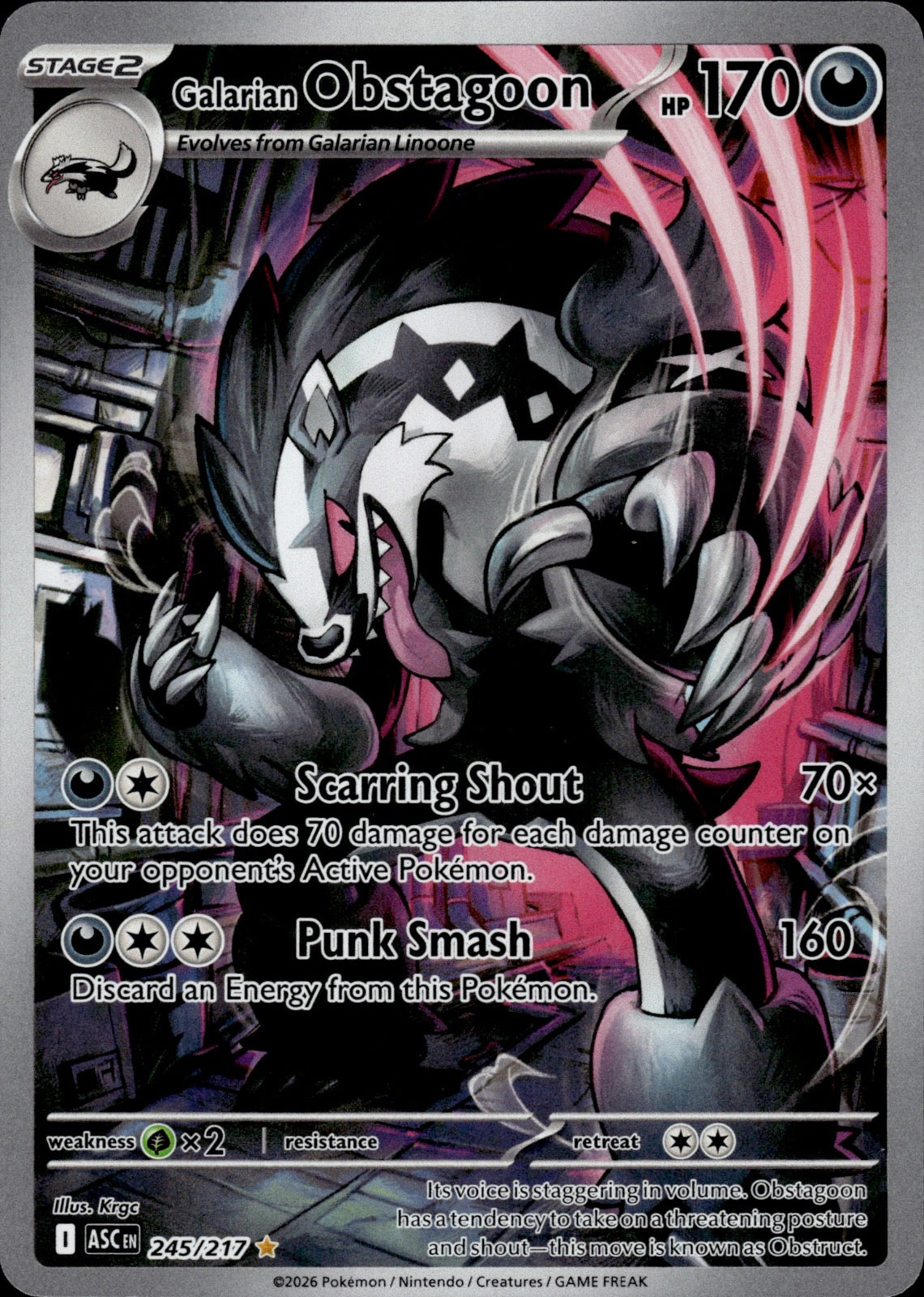 Galarian Obstagoon 245/217 Illustration Rare Ascended Heroes Pokemon