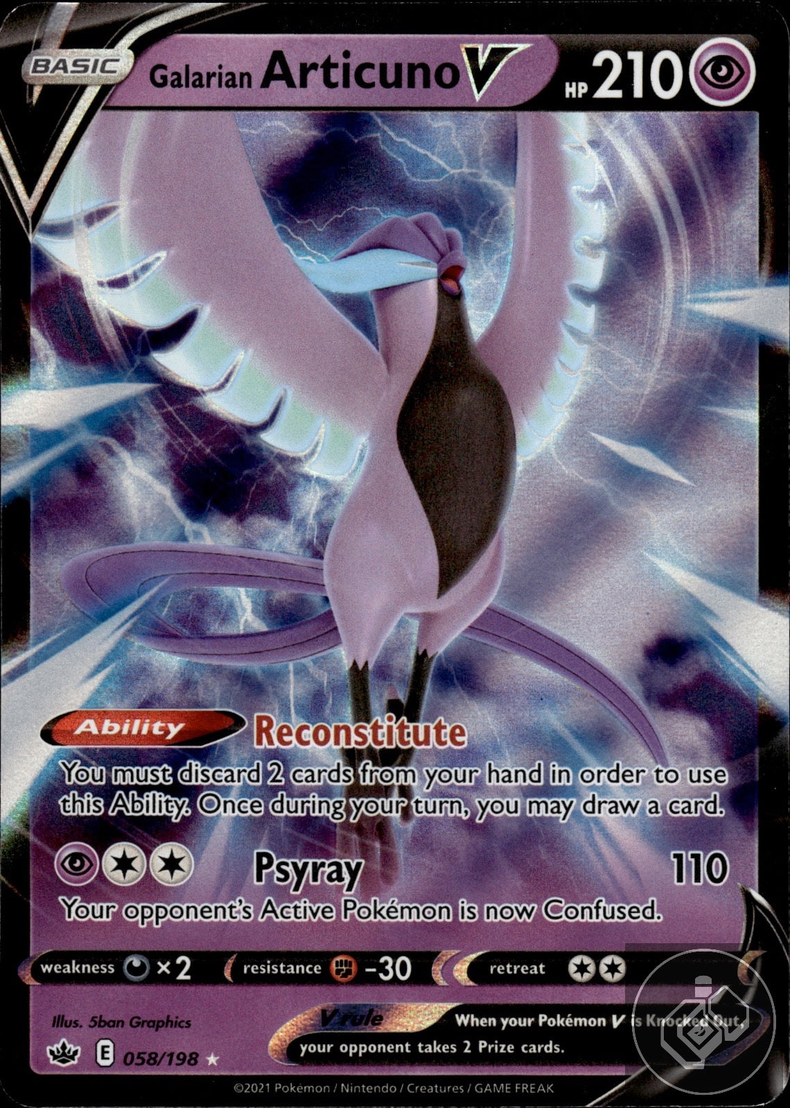 Galarian Articuno V 058/198 Holo V Rare Chilling Reign Pokemon