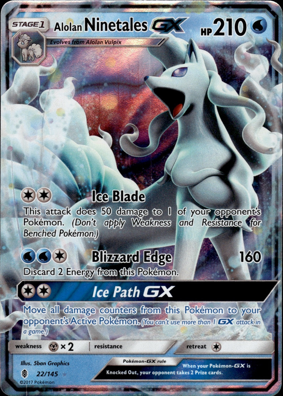 Alolan Ninetales GX 22/145 Holo Ultra Rare Guardians Rising Pokemon