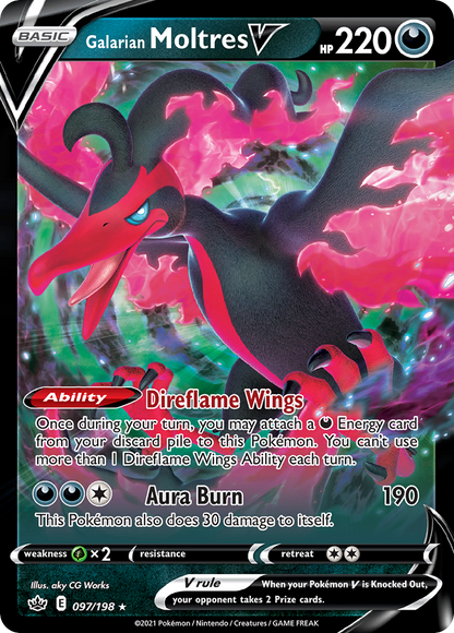 Galarian Moltres V 097/198 Holo V Rare Chilling Reign Pokemon
