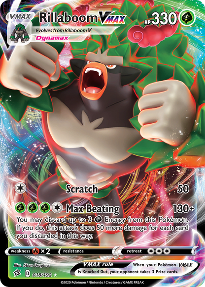 Rillaboom VMAX 018/192 Holo VMAX Rare Rebel Clash Pokemon