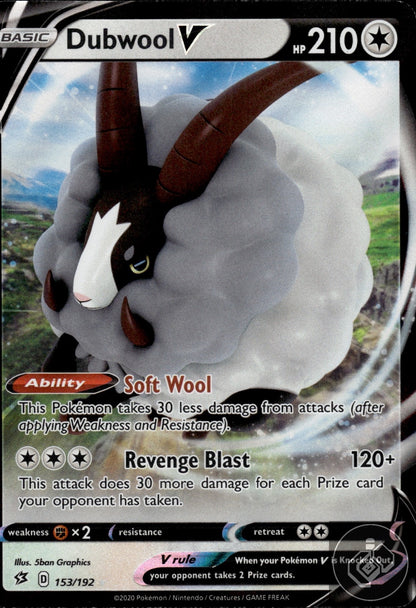 Dubwool V 153/192 Holo V Rare Rebel Clash Pokemon