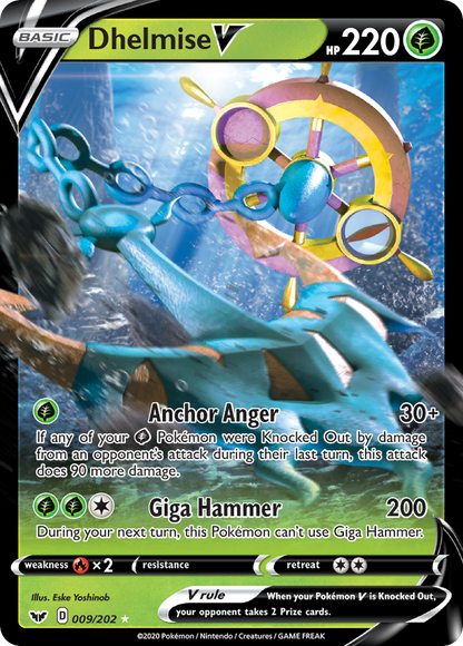 Dhelmise V 009/202 Holo V Rare Sword & Shield Pokemon Holo
