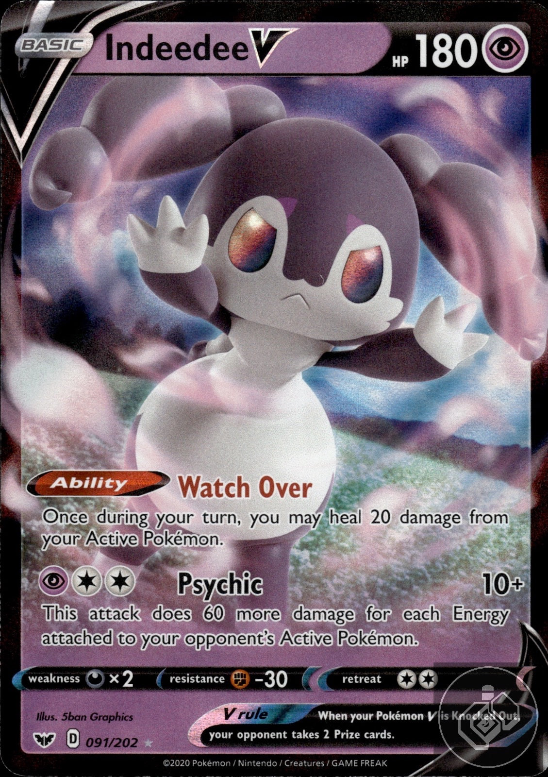Indeedee V 091/202 Holo V Rare Sword & Shield Pokemon