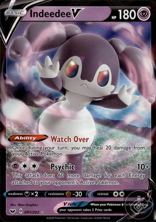 Indeedee V 091/202 Holo V Rare Sword & Shield Pokemon