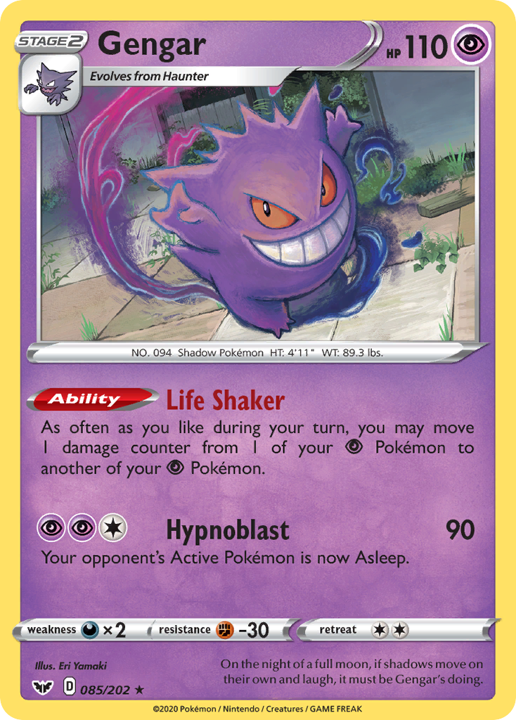 Gengar 085/202 Holo Rare Sword & Shield Pokemon Holo