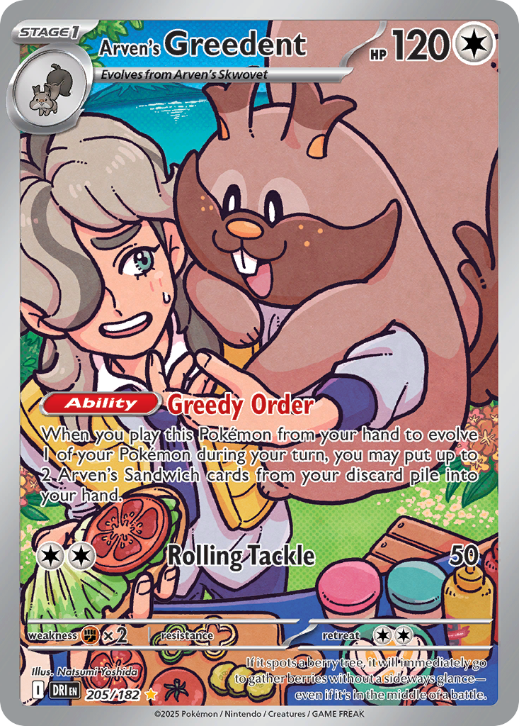 Arven's Greedent 205/182 Illustration Rare Destined Rivals Pokemon