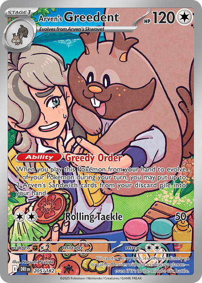 Arven's Greedent 205/182 Illustration Rare Destined Rivals Pokemon