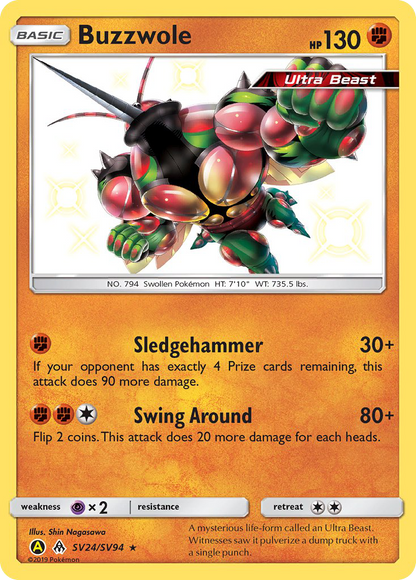 Buzzwole SV24/SV94 Shiny Rare Hidden Fates Shiny Vault Pokemon Holo