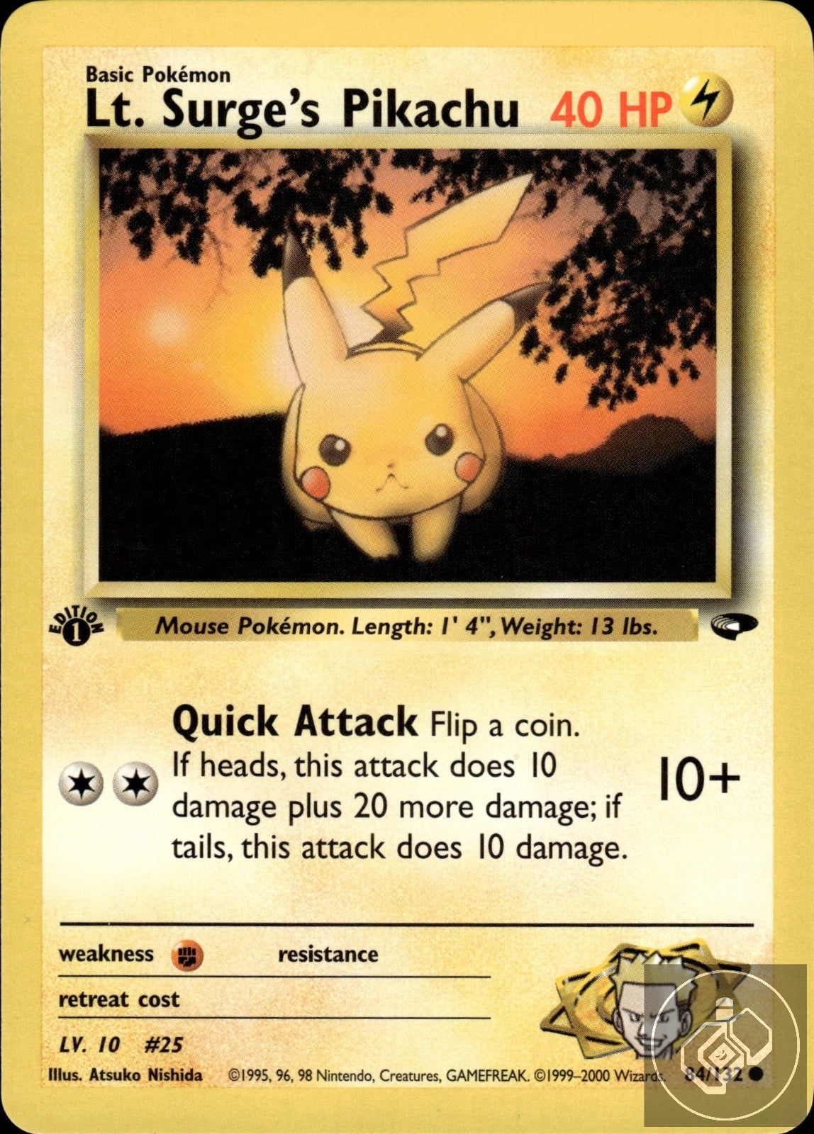 Lt. Surge's Pikachu 84/132 Common Gym Challenge Pokemon 1st Edition
