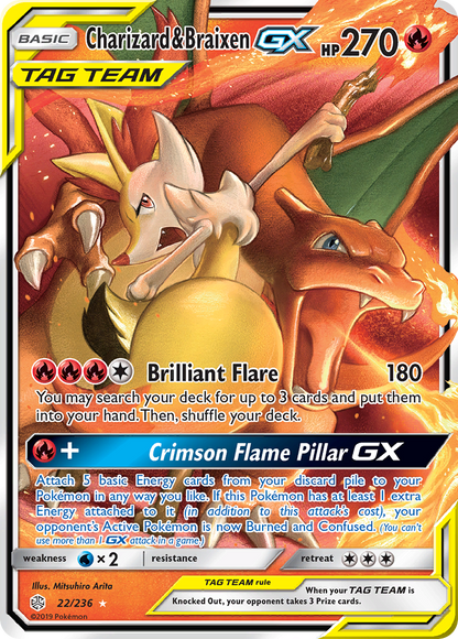 Charizard & Braixen GX 22/236 Holo GX Rare Cosmic Eclipse Pokemon