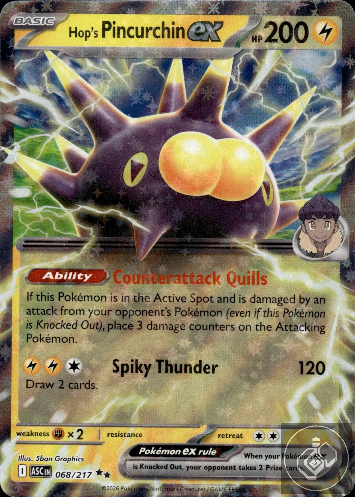 Hop's Pincurchin ex 068/217 Double Rare Ascended Heroes Pokemon