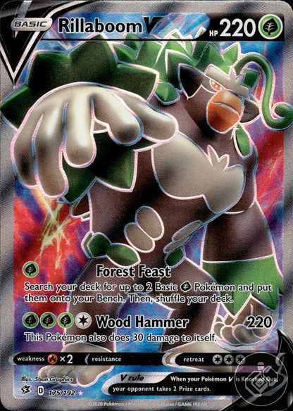 Rillaboom V 175/192 Ultra Rare Rebel Clash Pokemon