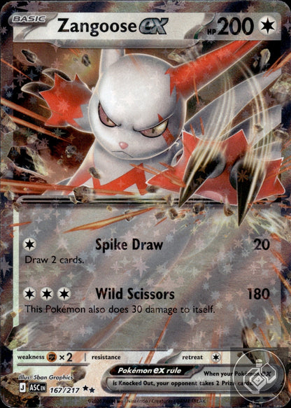 Zangoose ex 167/217 Double Rare Ascended Heroes Pokemon