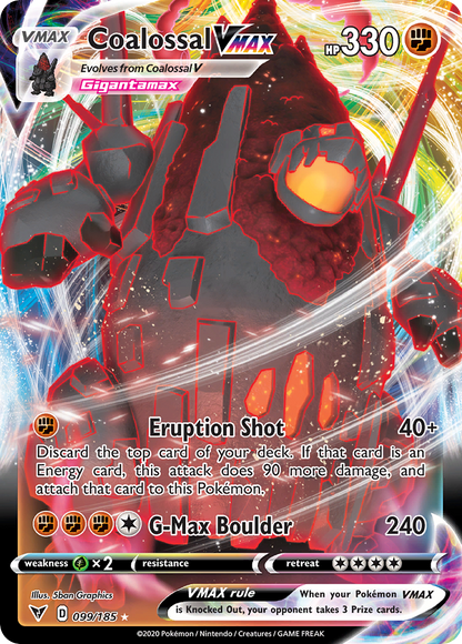 Coalossal VMAX 099/185 Holo VMAX Rare Vivid Voltage Pokemon