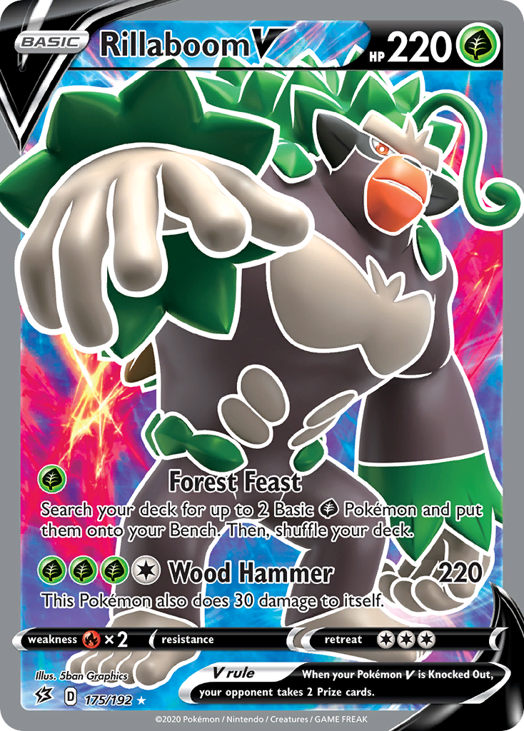 Rillaboom V 175/192 Ultra Rare Rebel Clash Pokemon