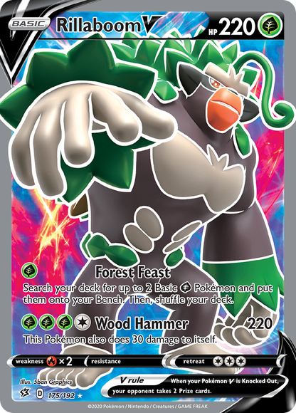 Rillaboom V 175/192 Ultra Rare Rebel Clash Pokemon