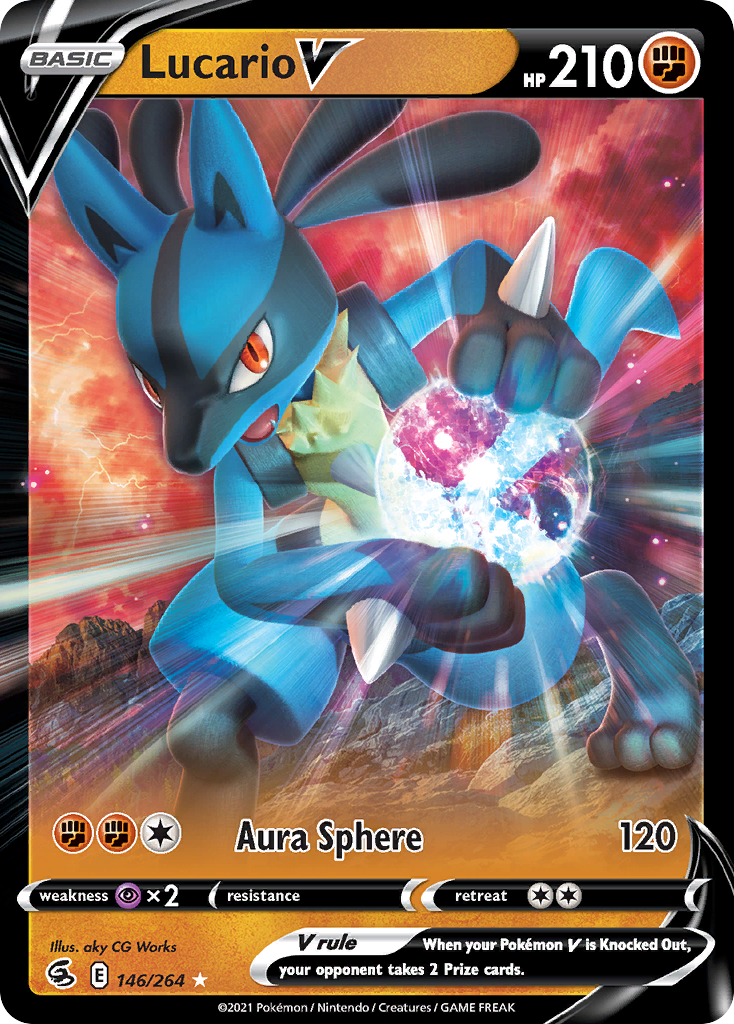 Lucario V 146/264 Holo V Rare Fusion Strike Pokemon