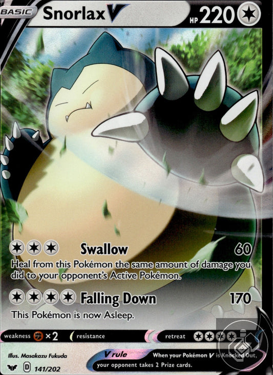 Snorlax V 141/202 Holo V Rare Sword & Shield Pokemon
