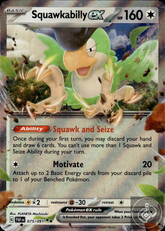 Squawkabilly ex 075/091 Double Rare Paldean Fates Pokemon