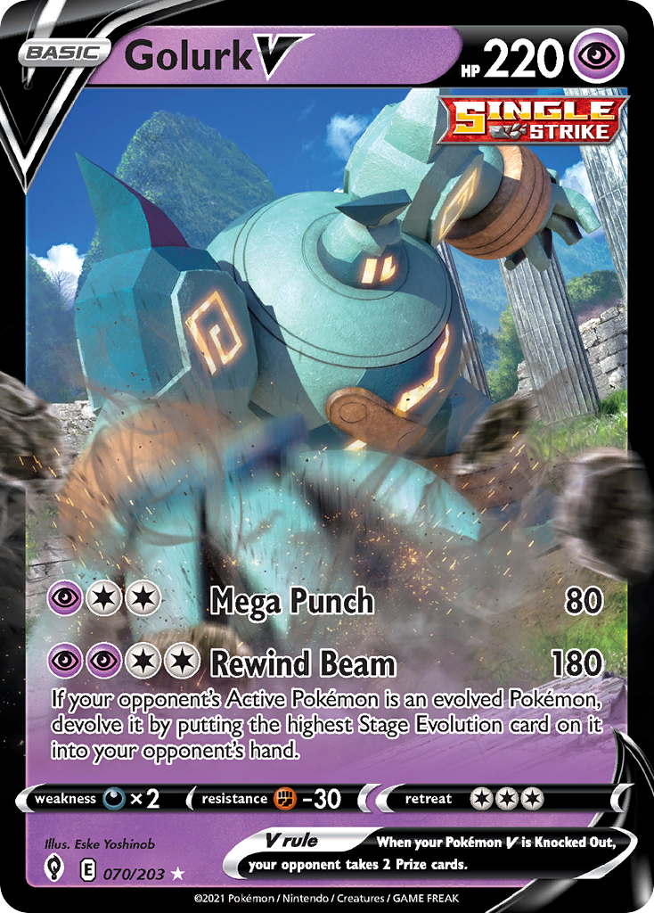 Golurk V 070/203 Holo V Rare Evolving Skies Pokemon