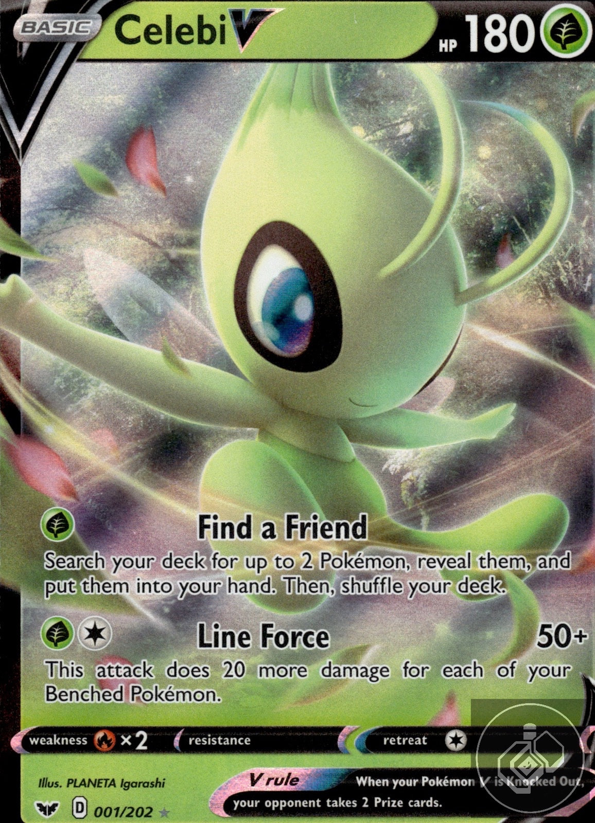 Celebi V 001/202 Holo V Rare Sword & Shield Pokemon