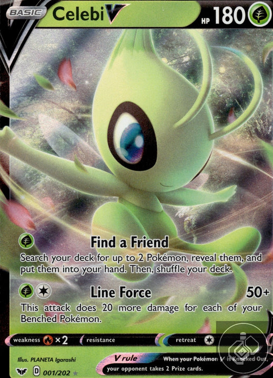 Celebi V 001/202 Holo V Rare Sword & Shield Pokemon